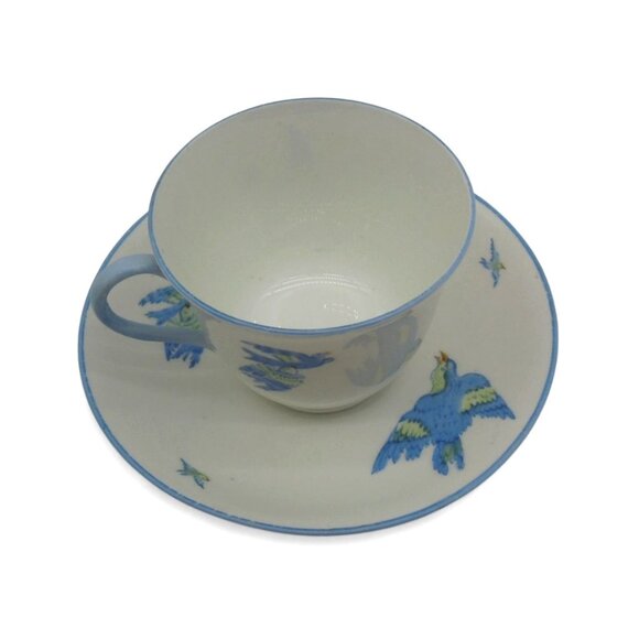 HEATHCOTE Williamsons Blue Bird Cup and Saucer Set 1930s England Vintage - Picture 2 of 12